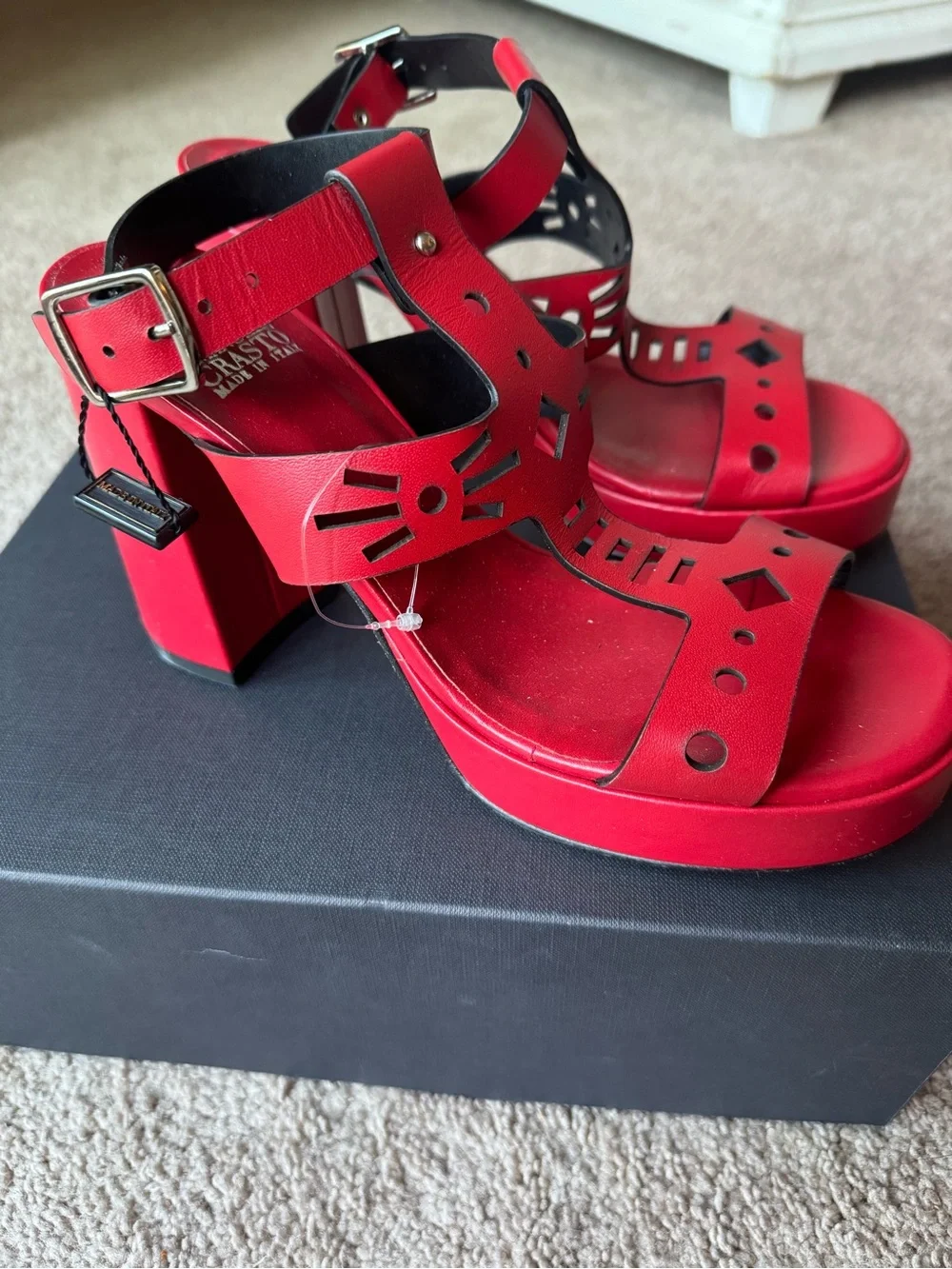 Emanuele Crasto Red Platform Sandals Women's Size 9 New